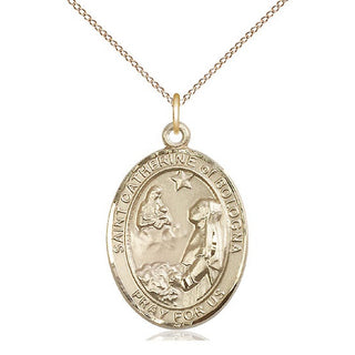 14kt Gold Saint Catherine of Bologna Medal Engraved Catholic Saint Jewelry