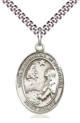 Pewter Saint Catherine of Bologna Medal with 24-inch Chain | Engravable