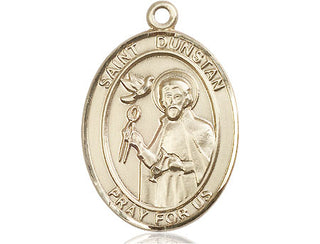 14kt Gold Saint Dunstan Medal Engraved Catholic Saint Jewelry