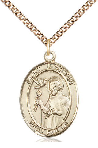 14kt Gold Saint Dunstan Medal Engraved Catholic Saint Jewelry