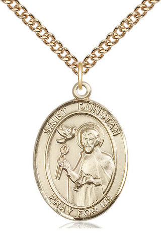 14kt Gold Saint Dunstan Medal Engraved Catholic Saint Jewelry