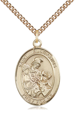 14kt Gold Saint Eustachius Medal Engraved Catholic Saint Jewelry
