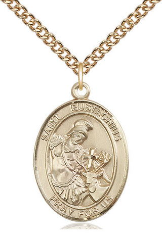 14kt Gold Saint Eustachius Medal Engraved Catholic Saint Jewelry