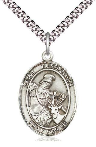 Sterling Silver Saint Eustachius Medal Catholic Jewelry Engraved Catholic Saint Jewelry