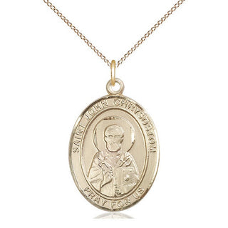14kt Gold Filled Saint John Chrysostom Medal Catholic Jewelry Engraved Catholic Saint Jewelry