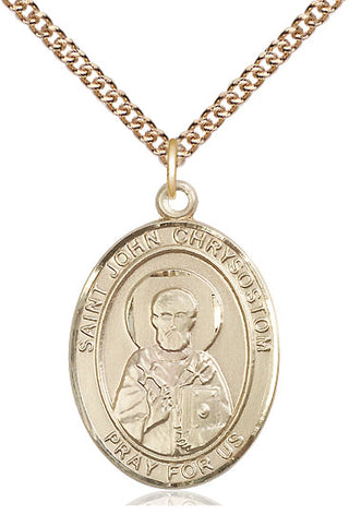 14kt Gold Saint John Chrysostom Medal Engraved Catholic Saint Jewelry