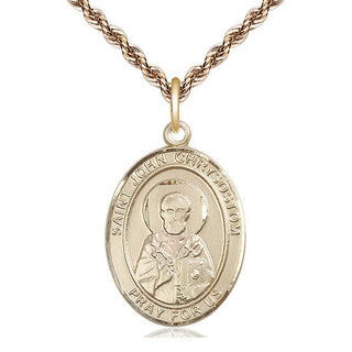 14kt Gold Saint John Chrysostom Medal Engraved Catholic Saint Jewelry