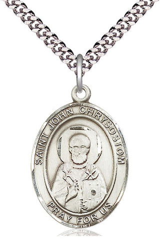 Pewter Saint John Chrysostom Medal Catholic Jewelry Engraved Catholic Saint Jewelry