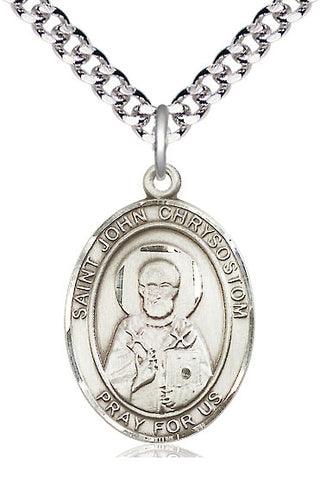 Pewter Saint John Chrysostom Medal Catholic Jewelry Engraved Catholic Saint Jewelry