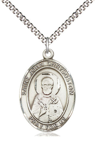 Pewter Saint John Chrysostom Medal Catholic Jewelry Engraved Catholic Saint Jewelry