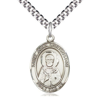 Sterling Silver Saint John Chrysostom Medal Catholic Jewelry Engraved Catholic Saint Jewelry