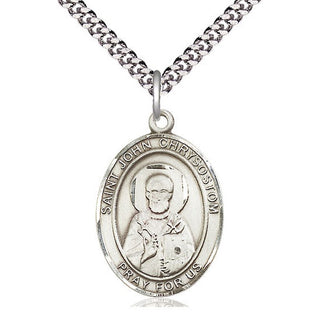 Sterling Silver Saint John Chrysostom Medal Catholic Jewelry Engraved Catholic Saint Jewelry