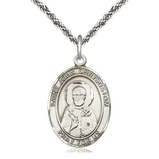 Sterling Silver Saint John Chrysostom Medal Catholic Jewelry Engraved Catholic Saint Jewelry
