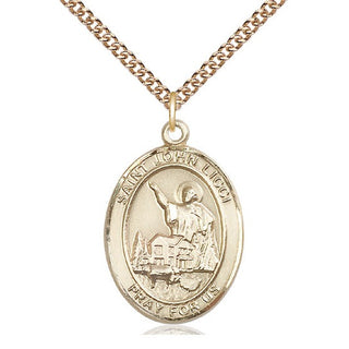 14kt Gold Saint John Licci Medal Engraved Catholic Saint Jewelry