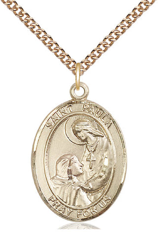 14kt Gold Filled Saint Paula Medal Catholic Jewelry Engraved Catholic Saint Jewelry
