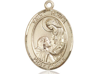 14kt Gold Saint Paula Medal Engraved Catholic Saint Jewelry