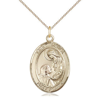 14kt Gold Saint Paula Medal Engraved Catholic Saint Jewelry