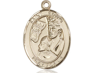 14kt Gold Filled Saint Edwin Medal Engraved Catholic Saint Jewelry