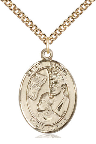 14kt Gold Filled Saint Edwin Medal Catholic Jewelry Engraved Catholic Saint Jewelry