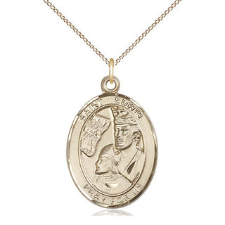 14kt Gold Saint Edwin Medal Engraved Catholic Saint Jewelry
