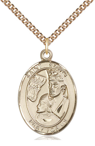 14kt Gold Saint Edwin Medal Engraved Catholic Saint Jewelry