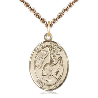 14kt Gold Saint Edwin Medal Engraved Catholic Saint Jewelry