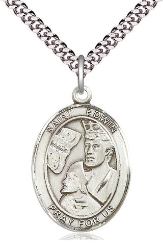 Pewter Saint Edwin Medal Catholic Jewelry Engraved Catholic Saint Jewelry