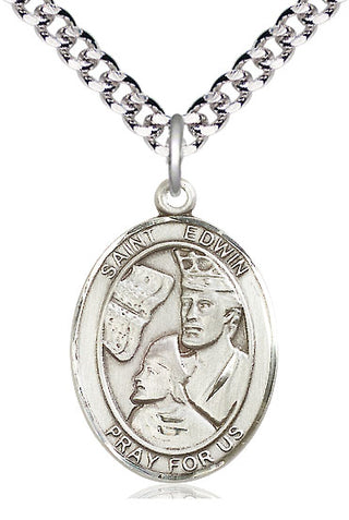 Pewter Saint Edwin Medal Catholic Jewelry Engraved Catholic Saint Jewelry