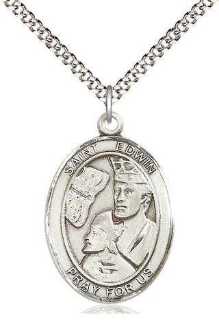 Pewter Saint Edwin Medal Catholic Jewelry Engraved Catholic Saint Jewelry