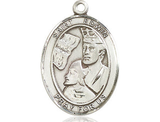 Sterling Silver Saint Edwin Medal Catholic Jewelry Engraved Catholic Saint Jewelry