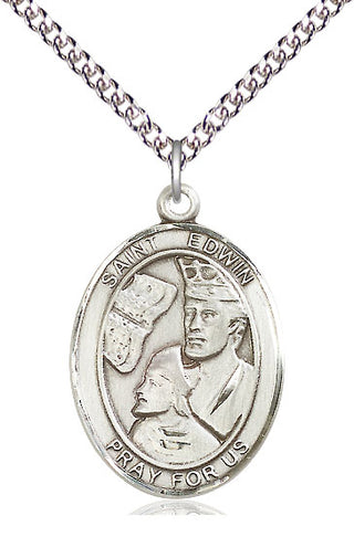 Sterling Silver Saint Edwin Medal Catholic Jewelry Engraved Catholic Saint Jewelry