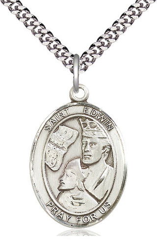 Sterling Silver Saint Edwin Medal Catholic Jewelry Engraved Catholic Saint Jewelry