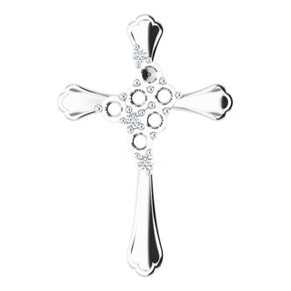 14K White 6-Stone .08 CTW Natural Diamond Semi-Set Family Cross Pendant