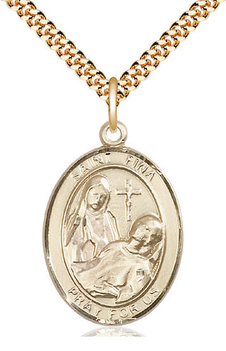 14kt Gold Filled Saint Fina Medal Catholic Jewelry Engraved Catholic Saint Jewelry
