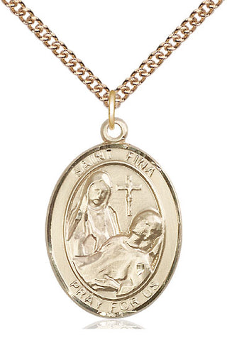 14kt Gold Saint Fina Medal Engraved Catholic Saint Jewelry