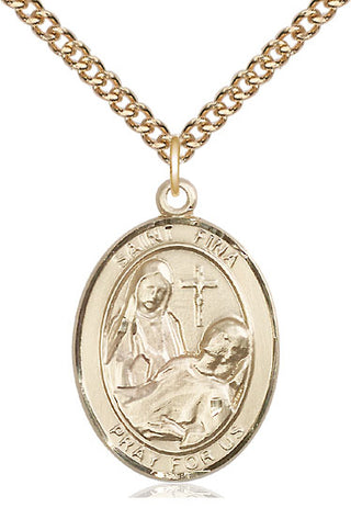 14kt Gold Saint Fina Medal Engraved Catholic Saint Jewelry