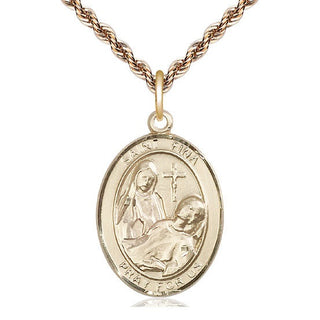 14kt Gold Saint Fina Medal Engraved Catholic Saint Jewelry