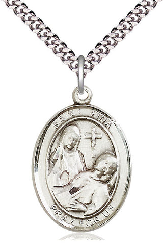 Sterling Silver Saint Fina Medal Catholic Jewelry Engraved Catholic Saint Jewelry