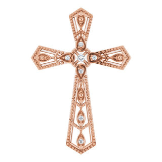 14K Rose .025 CTW Natural Diamond Cross Pendant 
