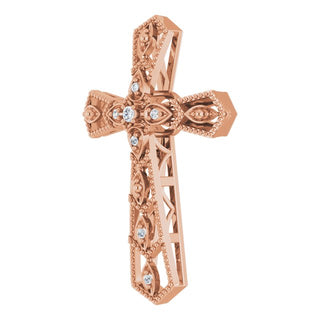 14K Rose .025 CTW Natural Diamond Cross Pendant 