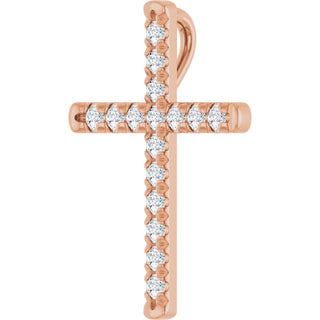 14K Rose 1/4 CTW Natural Diamond French-Set Cross Pendant