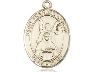 14kt Gold Saint Frances of Rome Medal Engraved Catholic Saint Jewelry