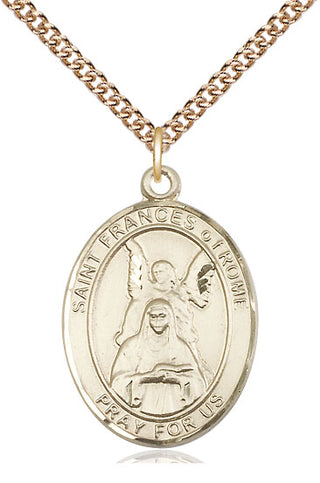 14kt Gold Saint Frances of Rome Medal Engraved Catholic Saint Jewelry
