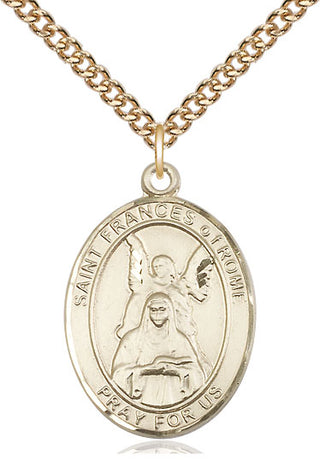 14kt Gold Saint Frances of Rome Medal Engraved Catholic Saint Jewelry