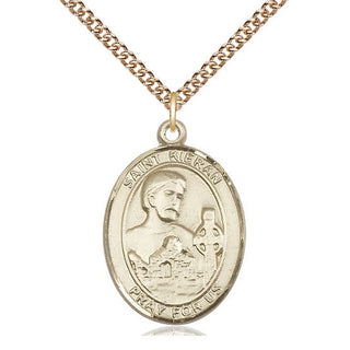 14kt Gold Saint Kieran Medal Engraved Catholic Saint Jewelry