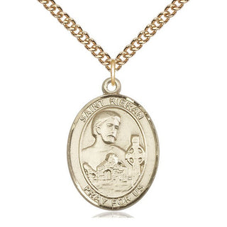 14kt Gold Saint Kieran Medal Engraved Catholic Saint Jewelry