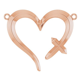 14K Rose Cross & Open Heart Necklace Center