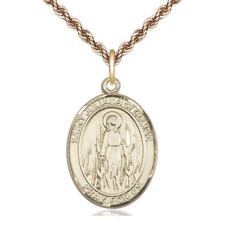 14kt Gold Saint Juliana Medal Engraved Catholic Saint Jewelry