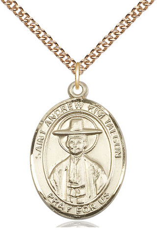 14kt Gold Filled Saint Andrew Kim Taegon Medal Catholic Jewelry Engraved Catholic Saint Jewelry