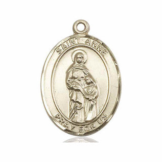 14kt Gold Saint Anne Medal Engraved Catholic Saint Jewelry